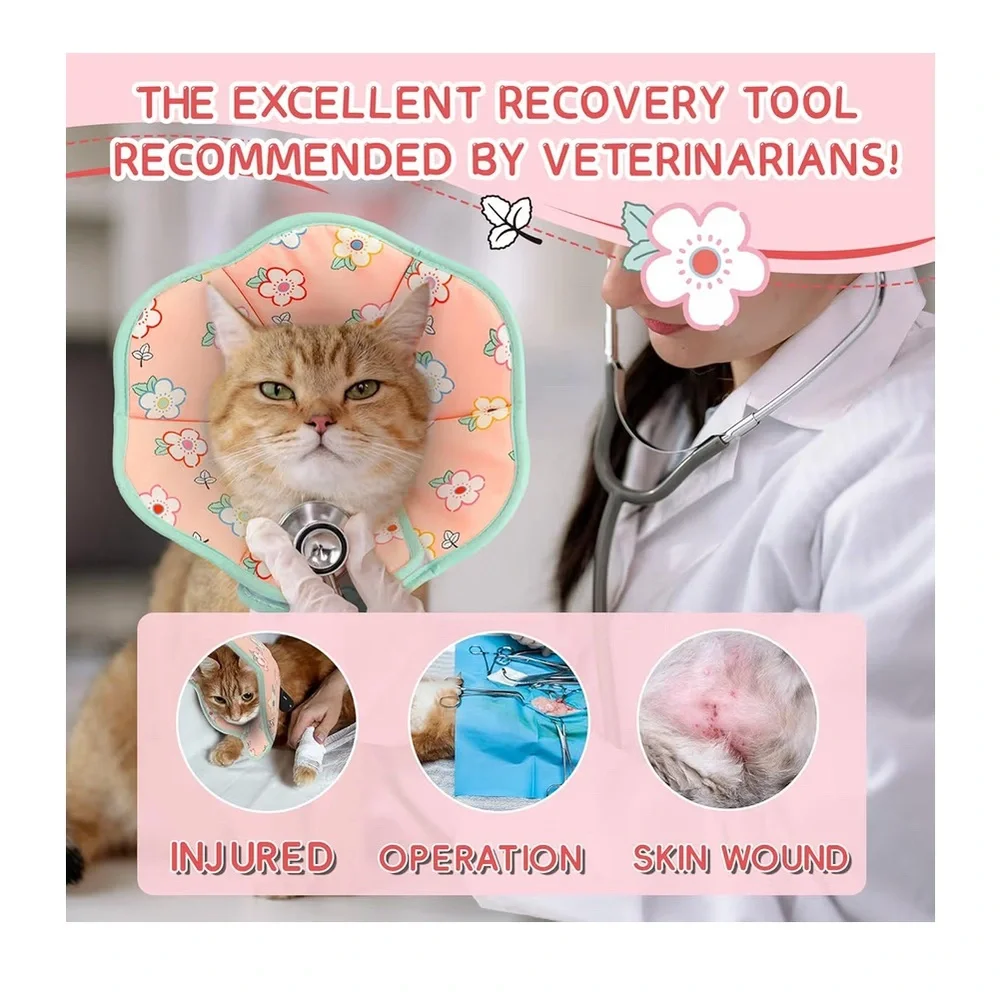 NEW Fabric Padded Comfortable Anti-Lick Multicolor Cat Cone Collar for Recovery